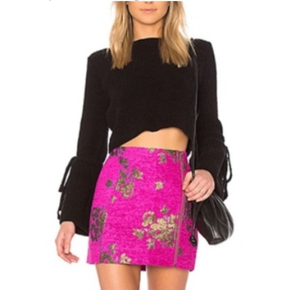 Free People Pink Movin On Metallic  Floral Zip Up Mini Skirt - Picture 1 of 6